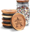 6 Pack Regular Mouth Mason Jar Lids, Personalized Customized Reusable Canning Jar Lids Ball Jar Lids, Acacia Wooden Storage Lid with Silicone Seal Rings - Brown