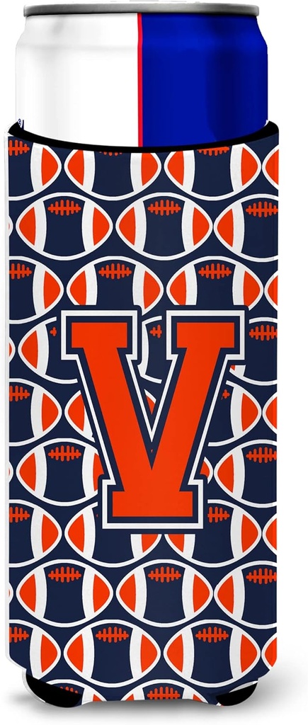 Letter V Football Orange, Blue and white Ultra Beverage Insulators for slim cans