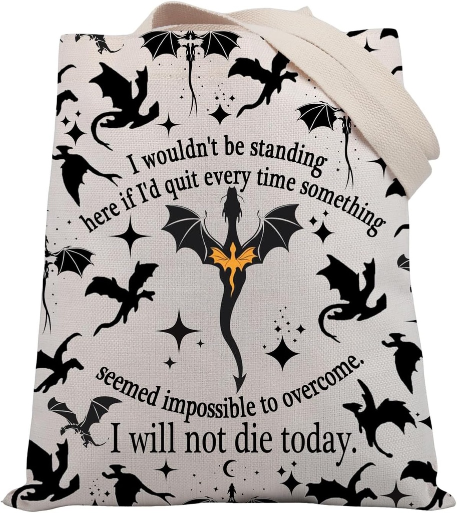 BDPWSS I Will Not Die Today Dragon Rider Gift Dragon Lover Handbag Fantasy Reader Tote Bag for Bookworm
