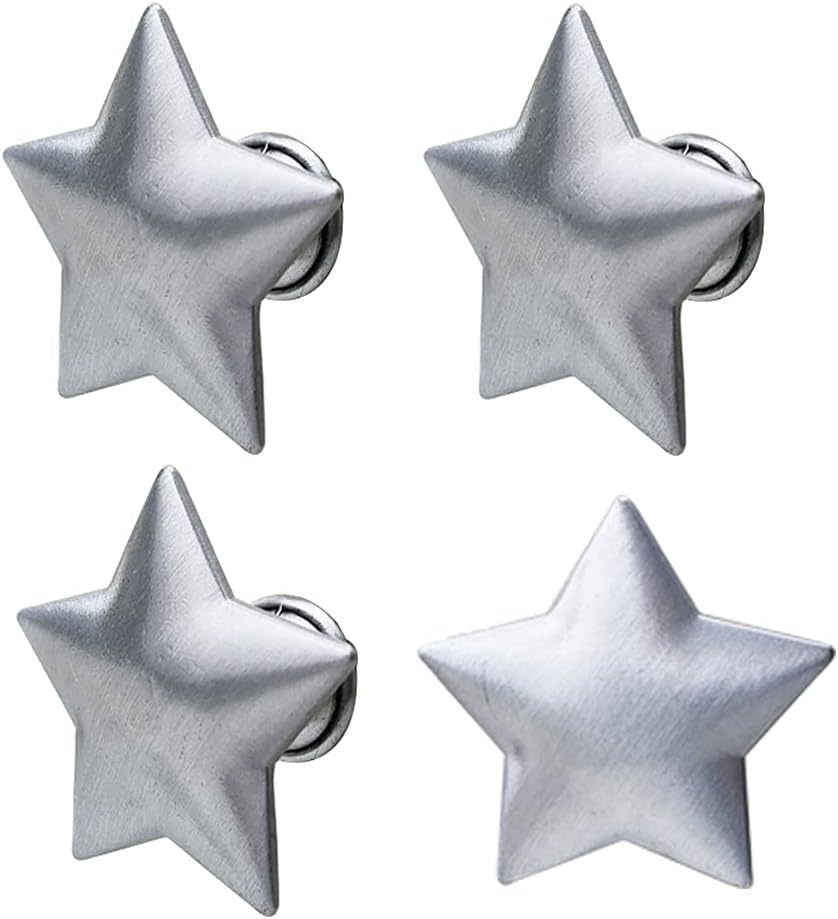 4 Pack Silver Star Shape Single Hole Drawer Knob Door Handle of Metal Cabinet Handles Closet Knobs Drawer Pulls for Kitchen Furniture Cabinet Wardrobe Cupboard Drawer