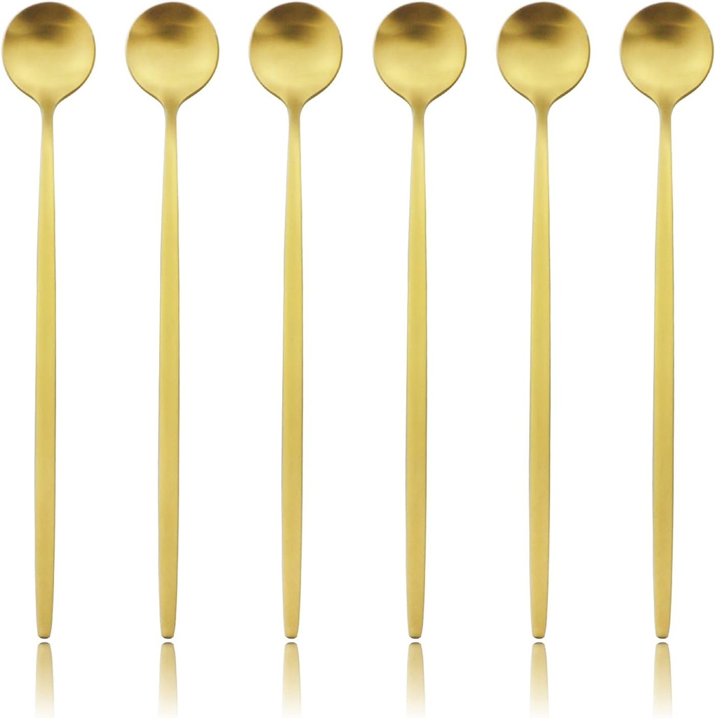 6-Pieces 7.87-inch Iced Tea Spoons With Long Handles, 18/0 Stainless Steel Ice Cream Coffee Dessert Spoon or Stirring Spoon Multipurpose Tea Spoon Set For Sundae, Cocktails