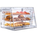 Commercial Countertop Bakery Display Case- Thickened Large Pastry Display Case with Bread Tong - 3 Tray Adjustable Bread Box for Bread,Cake and Cookie, 22.2" x 17.7" x 16"
