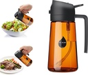 2 in 1 Oil Sprayer for Cooking, Olive Oil Dispenser Bottle for Kitchen Spray and Pour, 16oz/470ml Light-Blocking Dark Amber Glass Brown Bottle, Food-Grade Oil Mister for Air Fryer Black Cap