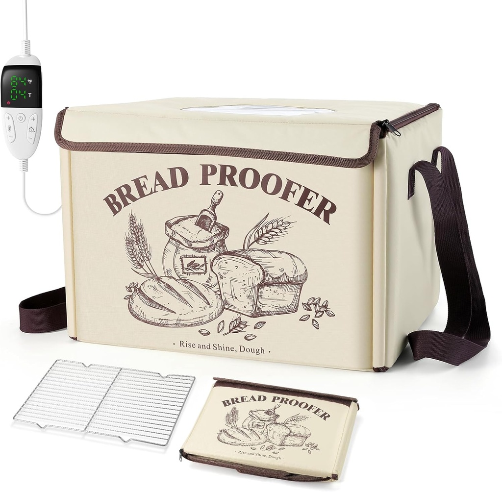 Bread Proofing Box with Temp & Timer Control – Foldable Bread Proofer for Dough, Sourdough, Pizza & Yogurt – Large Proofing Container for 3D Filament Drying, with NTC Sensor & Bonus Shelf