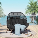Grand patio Outdoor Modern 2-Seat Wicker Egg Chair with Cushion, Stationary Patio Loveseat Accent Chair, Grey