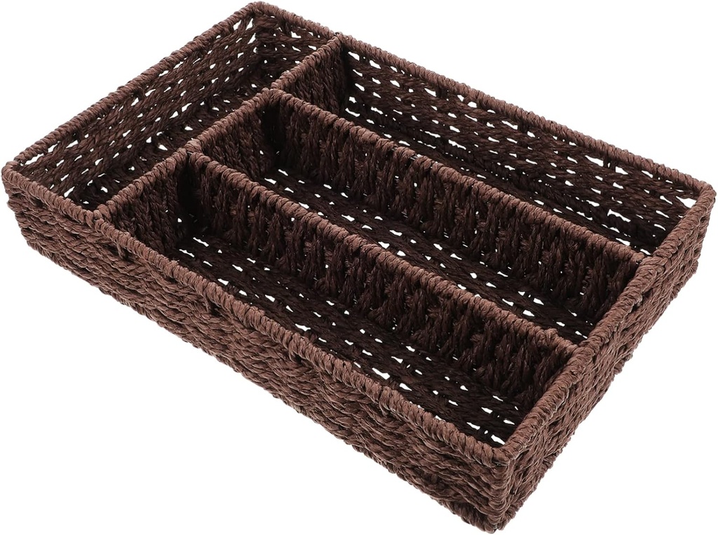 Rattan Box Lid Wicker Storage Basket Grid Holder Organizer for Kitchen
