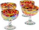 NOVICA Artisan Handblown Cocktail Multicolor from Mexico Tableware Drinkware Recycled 'Intense Celebration'(Set of 4)