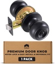 Privacy Door Knob with Lock for Bedroom Bathroom Interior Door Handle Easy Install Room Door Locks Indoor Door Knob Set Privacy Door Handle Matte Black Knobs for Home Office (Black, 1 Pack)