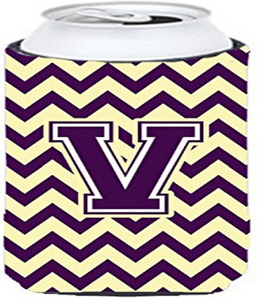 Caroline's Treasures CJ1058-VTBC Letter V Chevron Purple and Gold Tall Boy Hugger Can Cooler Sleeve Hugger Machine Washable Drink Sleeve Hugger Collapsible Insulator Beverage Insulated Holder