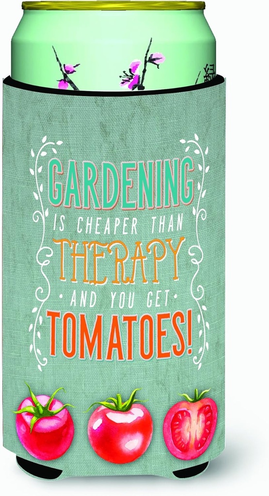 Caroline's Treasures BB5432TBC Gardening Therapy and Tomatoes Tall Boy Hugger Can Cooler Sleeve Hugger Machine Washable Drink Sleeve Hugger Collapsible Insulator Beverage Insulated Holder