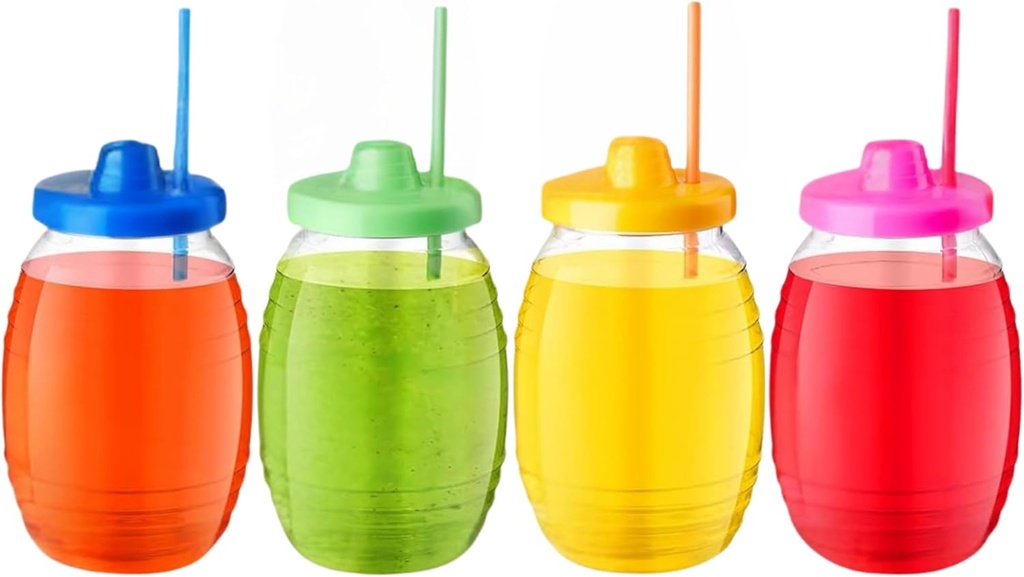 One-Liter Vitrolero Jars with Straw (Pack of 4) – Reusable Plastic Beverage Containers for Juices