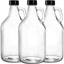ZEAYEA 3 Pack Glass Growlers, 64 oz Clear Glass Jug, Half Gallon Jugs with Seal Cap and Handle for Beer, Home Brewing, Kombucha, Distilled Water