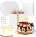 Cake Boxes with Cake Drums 2Pcs 10x10x10 Inches White Bakery Boxes with Window Tall Cake Containers with Lids Round Disposable Cake Boards for Pie Dessert Cheesecake Christmas Wedding Birthday Parties