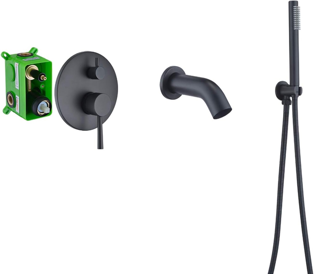 SUMERAIN Wall Mount Bathtub Faucet with Hand Shower,Matte Black Waterfall Tub Faucet, High Flow