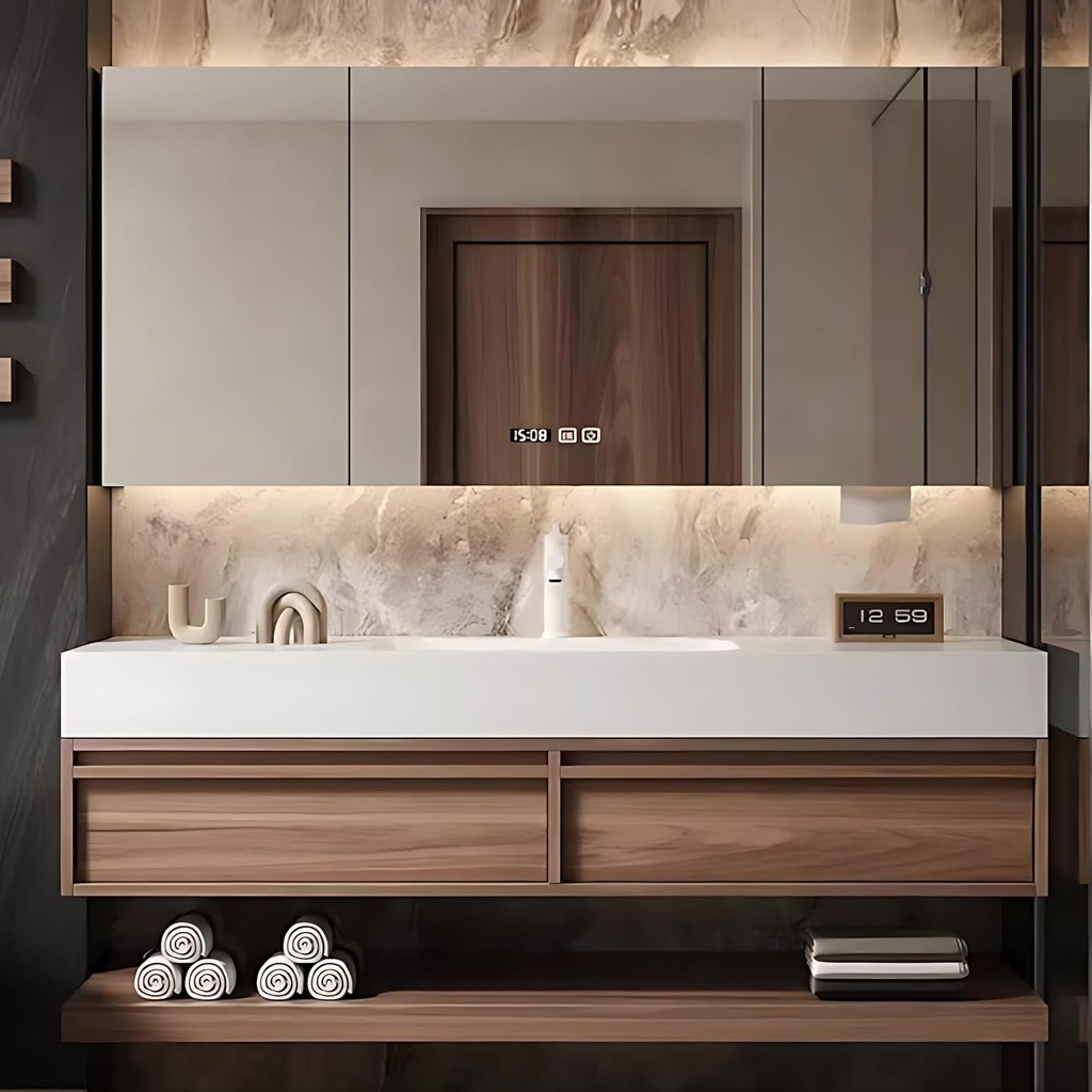 Floating Bathroom Vanity Set with Sink and LED Mirror - Modern Wall Mounted Bathroom Vanity Cabinet with Soft Close Drawers, Seamless Basin, Sink Cabinet for Contemporary Decor (Wood, 40IN)