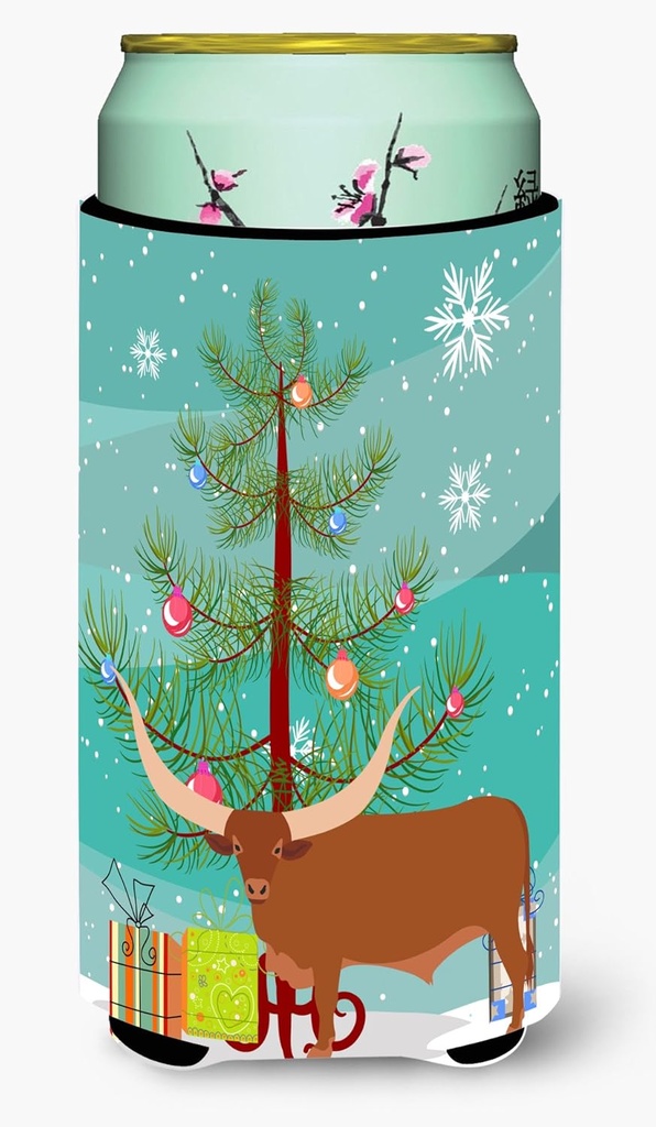 Caroline's Treasures BB9190TBC Ankole-Watusu Cow Christmas Tall Boy Hugger, Teal Can Cooler Sleeve Hugger Machine Washable Drink Sleeve Hugger Collapsible Insulator Beverage Insulated Holder