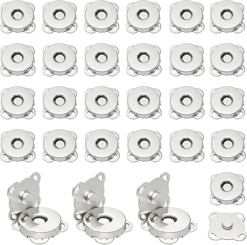 30 Sets Magnetic Snap Buttons,14mm Silver Magnetic Button for Clothes, Bags, Purses,Sewing on Magnetic Snaps for Fabric DIY Craft