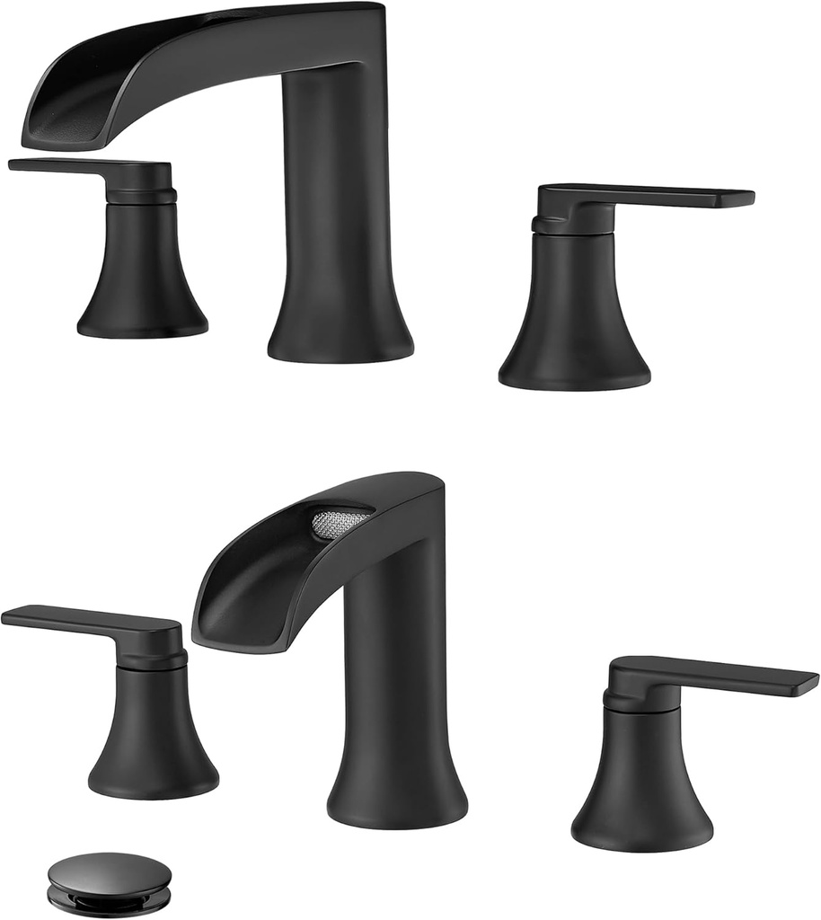 Black Bathtub Faucet, Brass Waterfall Roman Tub Faucet 6-16 Inch Deck Mount 3 Hole, 4-8 Inch Brass Widespread Waterfall Bathroom Sink Faucets 3 Hole