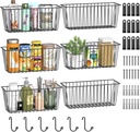 Simple Trending 6 Pack Wire Basket Wall Mount Baskets Hanging Baskets, Cabinets Organizer and Storage with Hooks for Kitchen, Garage and Bathroom