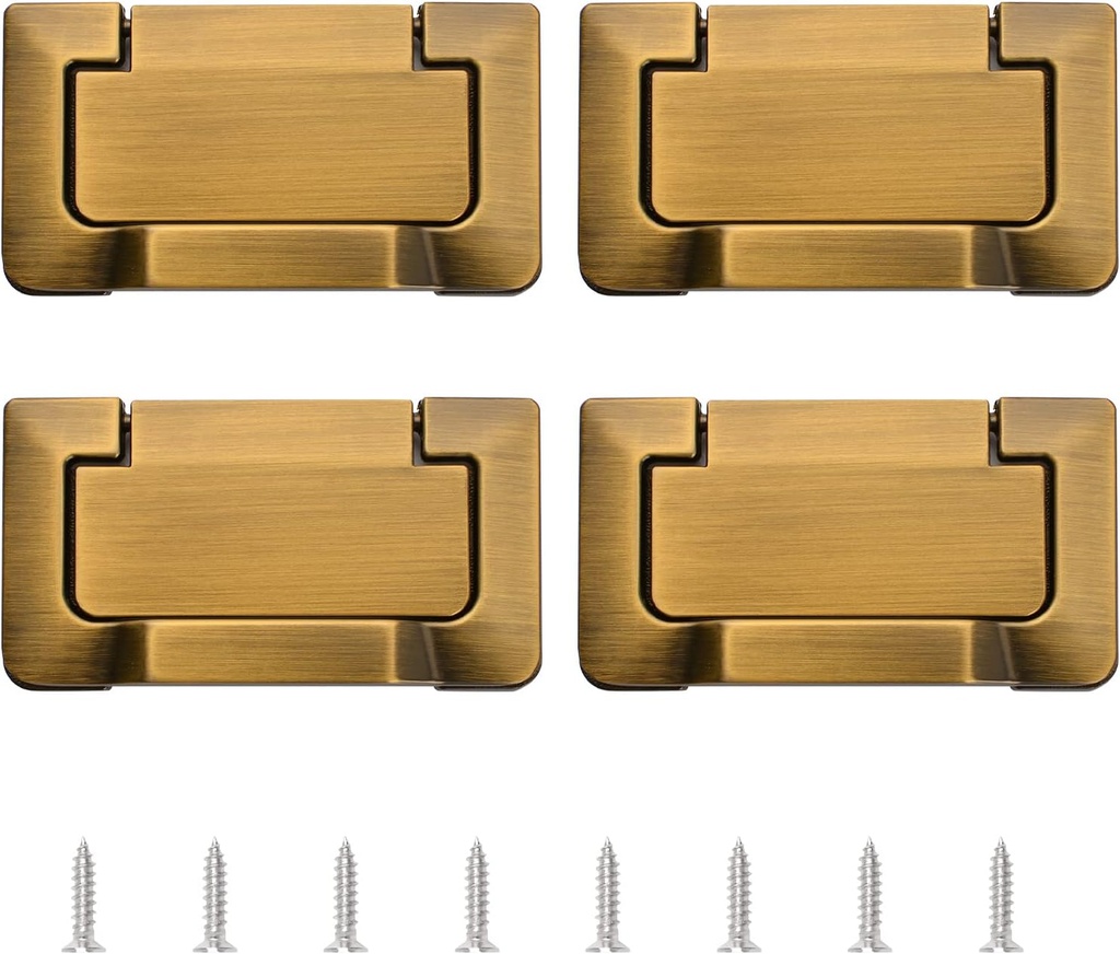 MOROBOR 4pcs European Style Flush Ring Pulls, Zinc Alloy Tatami Hidden Door knob, 2.9 Inch Brass Cabinet Handles with Screws, for Cupboard Drawer Wardrobe