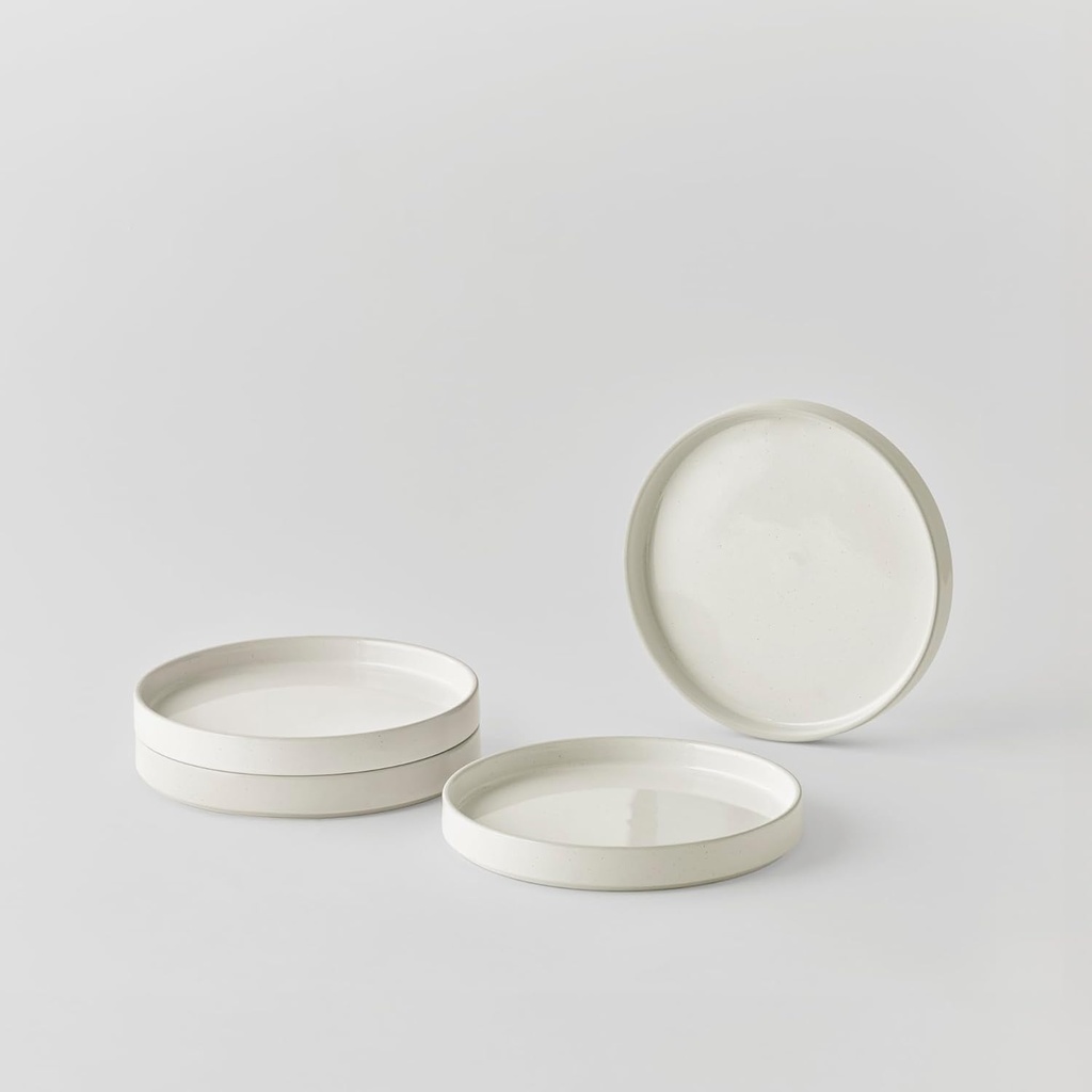 Odense 7.9" Medium Dinner Plates Set of 4 - Ceramic Plates for Dining Serving - For Salad, Dessert, Fruit - Modern & Minimal, Wide Round Design, Stackable - Microwave & Dishwasher Safe (Vanila Cream)