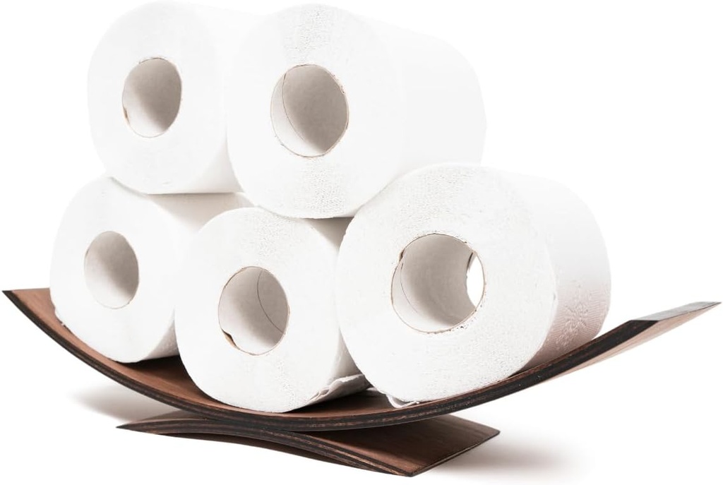 Table Top Toilet Paper Holder, Freestanding Countertop Roll Shelf from Wood, Fits on Tank, Walnut Tabletop Loo Rack, Bathroom Organizer, TP Caddy