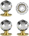 Crystal Self Stick Knobs Cabinet Knobs 1-3/5 Inch 40mm Diameter Replacement Knob with Adhesive for Cabinet Mirror Cupboard Window Glass Sliding Door Drawer (4pcs, Sunshine Gold)