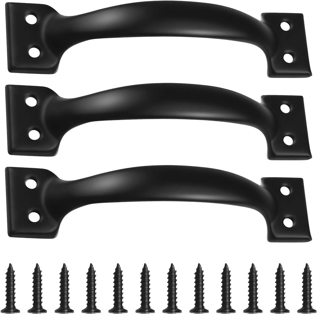 3 Set Metal Gate Handle Screen Door Handle, 5.4'' Black Aluminium Alloy Door Pull Handle, Shed Fence Gate/Fence Gate Handles, Sliding Barn Door Handle for Garage, Fence Gate, Wooden Fences