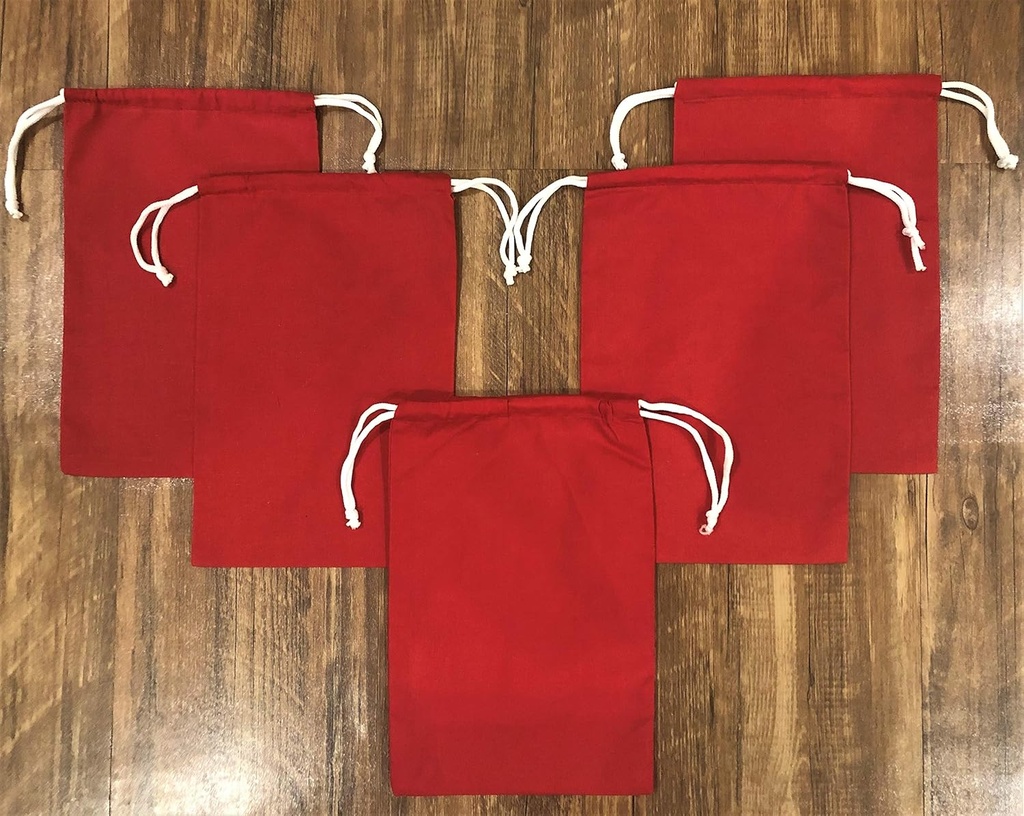 Reusable Eco friendly RED COLOR Cotton Thick Double Drawstring Muslin Bags "premium quality"-25pcs (10 x 12)