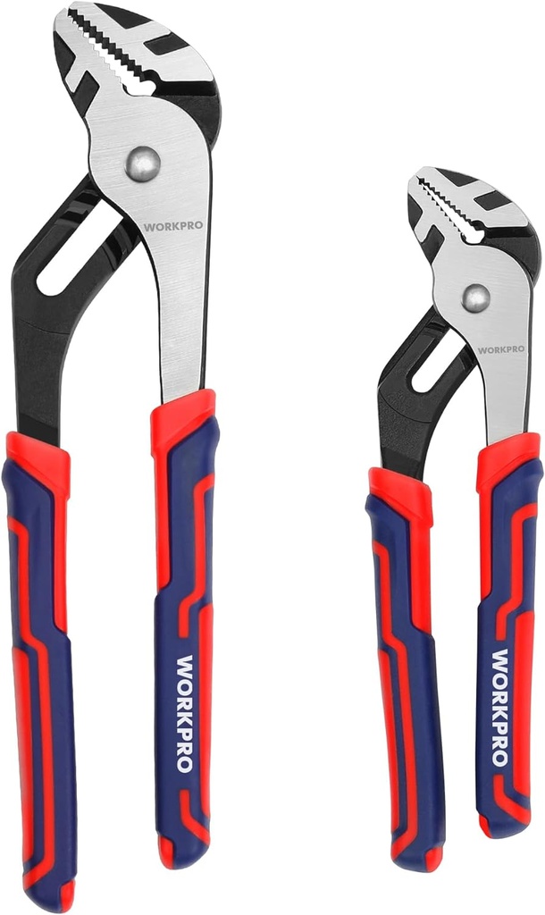 WORKPRO 2-Piece Groove Joint Pliers Set, 10 & 8 Inch Adjustable Water Pump Pliers, Straight Jaw Tongue and Groove Pliers