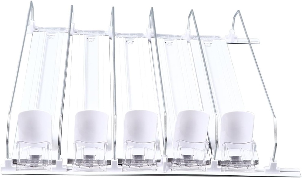 Drink Organizer for Fridge Spring Loaded Adjustable Push Rod Slide Rail Soda Can Dispenser for Beer Drinks 38cm (White)