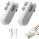 Mini Bag Sealer 2 Pack Bag Sealer with Cutter and Magnet 2 in 1 Mini Bag Resealer Machine Portable Handheld Rechargeable Heat Vacuum Food Sealer for Plastic Bags Snacks & Food Storage (2, white)