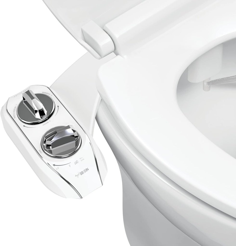 LUXE Bidet NEO 185 Plus - Dual Nozzle, Non-Electric Bidet Attachment for Toilet Seat, Patented Slide-In Install, 360° Self-Clean, EZ-Lift to Clean, Feminine & Rear Wash (Chrome)