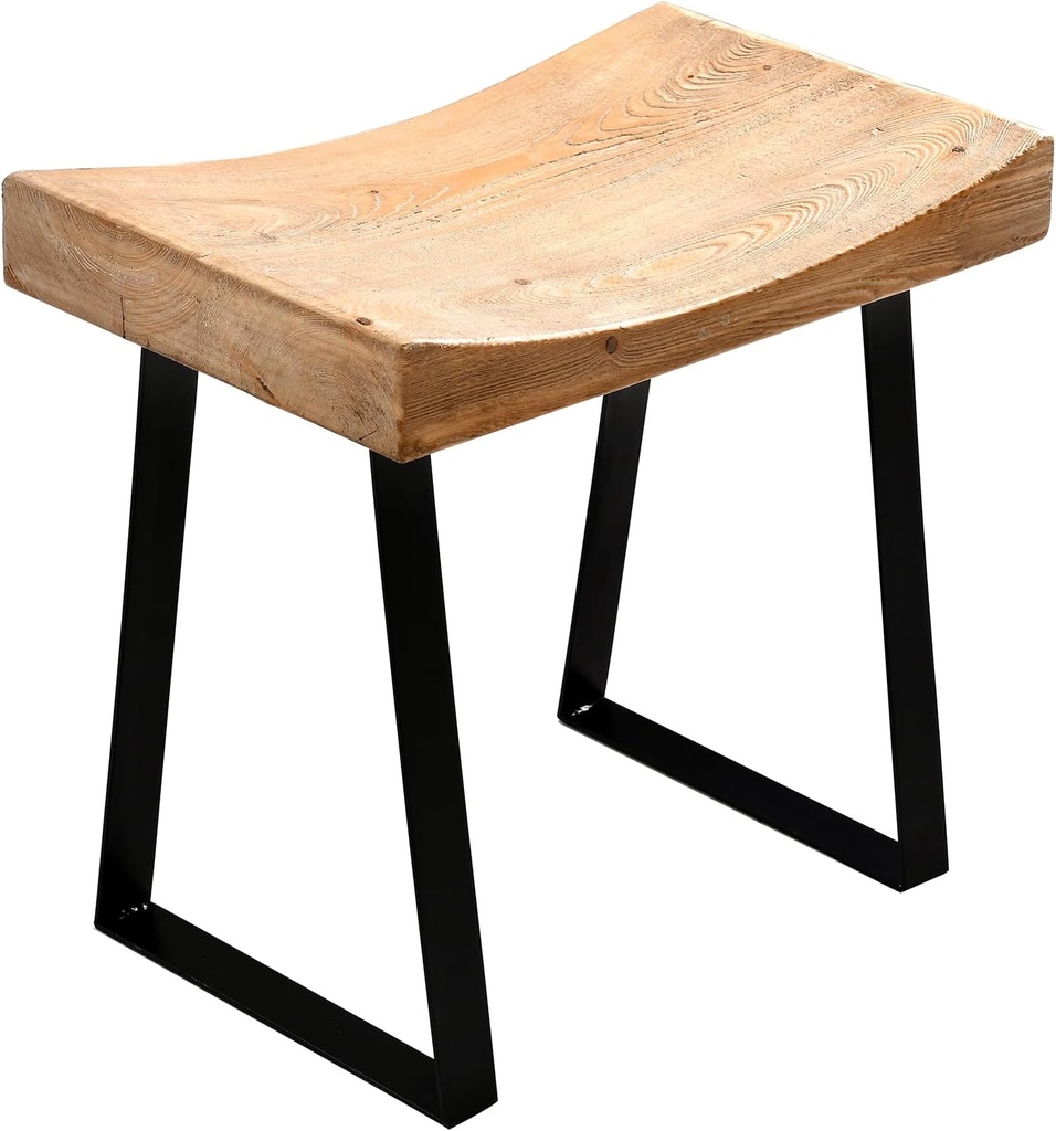 Wood Bench with Metal Legs for Bathroom or Entryway, Small Shower Stool Near Bathtub, Farmhouse Decor,18 Inch