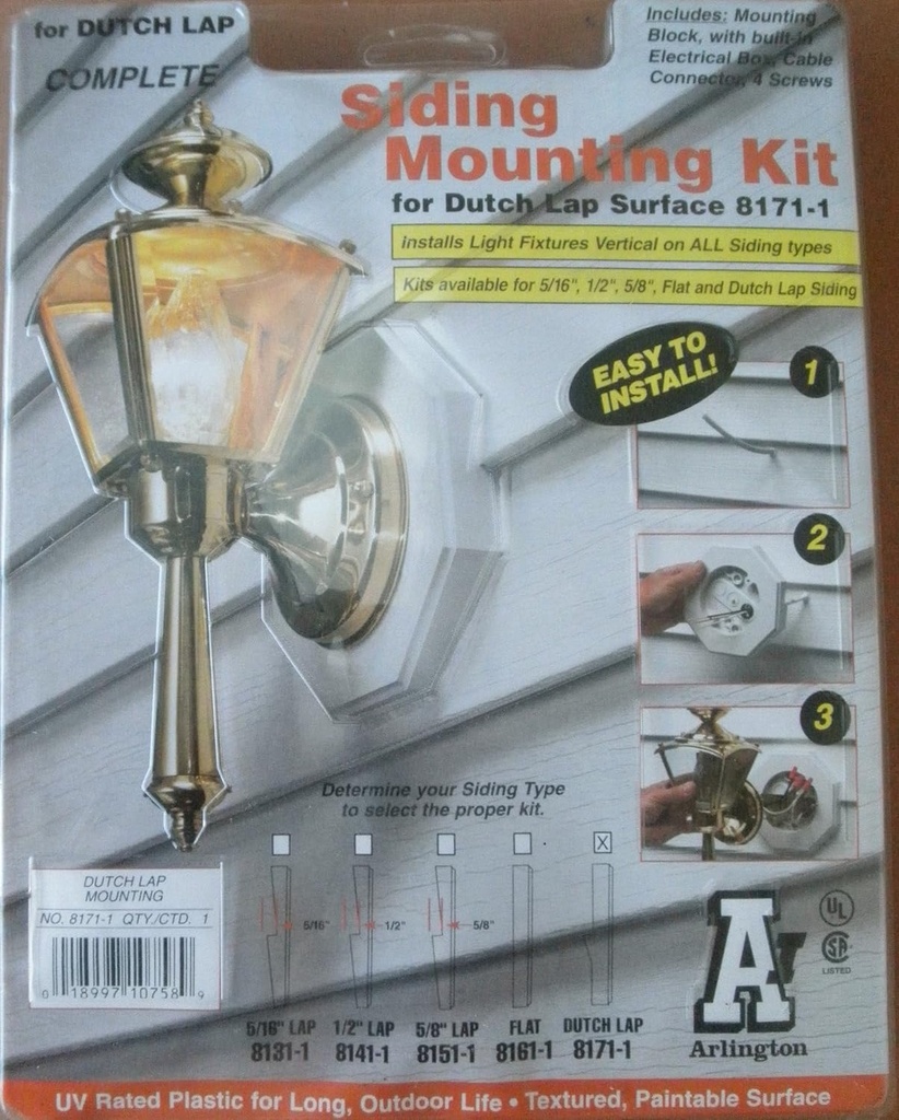 Arlington 8171 Plastic Surface (Vertical) Mount Dutch Lap Siding Mounting Kit with Built-in Box 6-5/8 Inch Width x 6-5/8 Inch Height