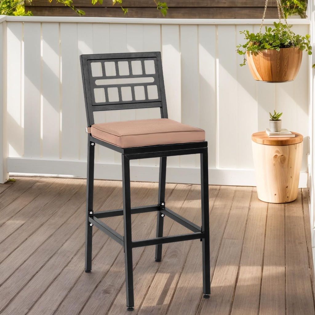 Outdoor Bar Chairs Set of 2, Armless Heavy-Duty Metal Frame Counter Height Chairs with Removable Cushions, Patio Bar Stools, Upholstered Barstools for Patio, Poolside, Backyard