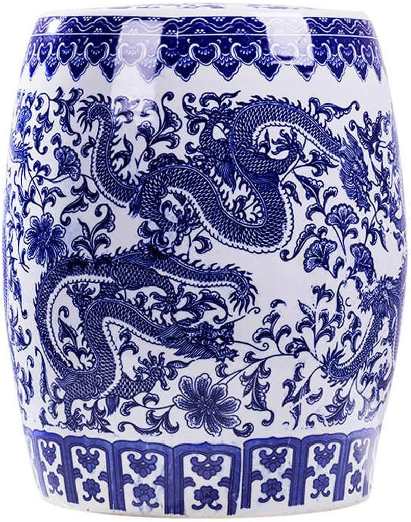 Blue and White Porcelain Chinese Retro Ceramic Rice Storage Jar, Ceramic Rice Bucket with Lids, Ceramic Rice Storage Container, Rice Dispenser Organization for Rice, Flour(41x34cm/16.1x13.4in)