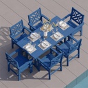 HDPE Outdoor Dining Set for 6,Patio Dining Set with Umbrella Hole,Weather Safe Outdoor Table and Chairs for Garden, Backyard, Poolside Navy