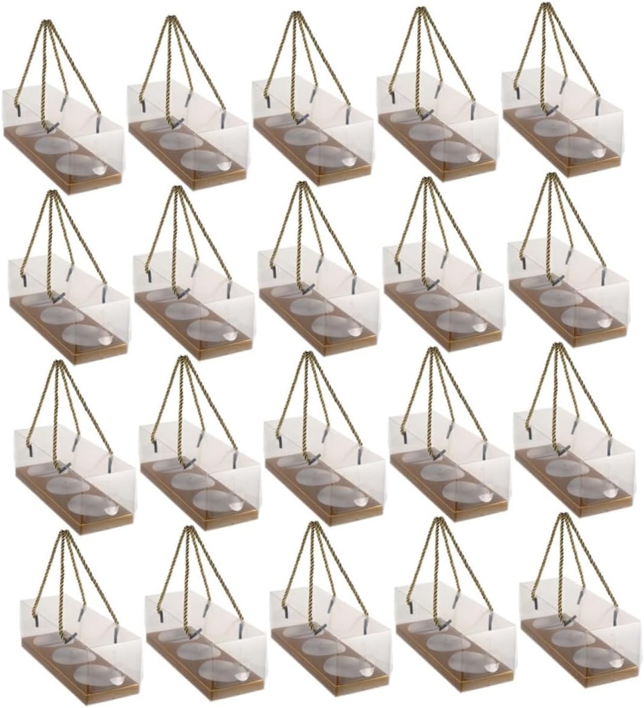 iplusmile 20pcs Transparent Cake Boxes With Handle: 3-compartment Bakery Packaging Container - Cookies Boxes For Mousse Cupcake Pastry And Desserts