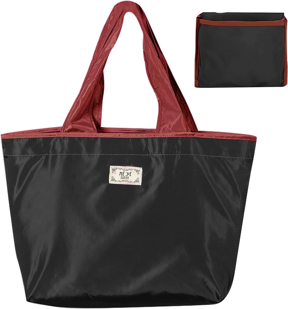 TingHong Reusable Large Foldable Shopping Tote Bag - 1 Pack, Reusable Grocery Bags，Portable Handbag, Suitable for Travel, Shopping, and Daily Use, Washable (Black)