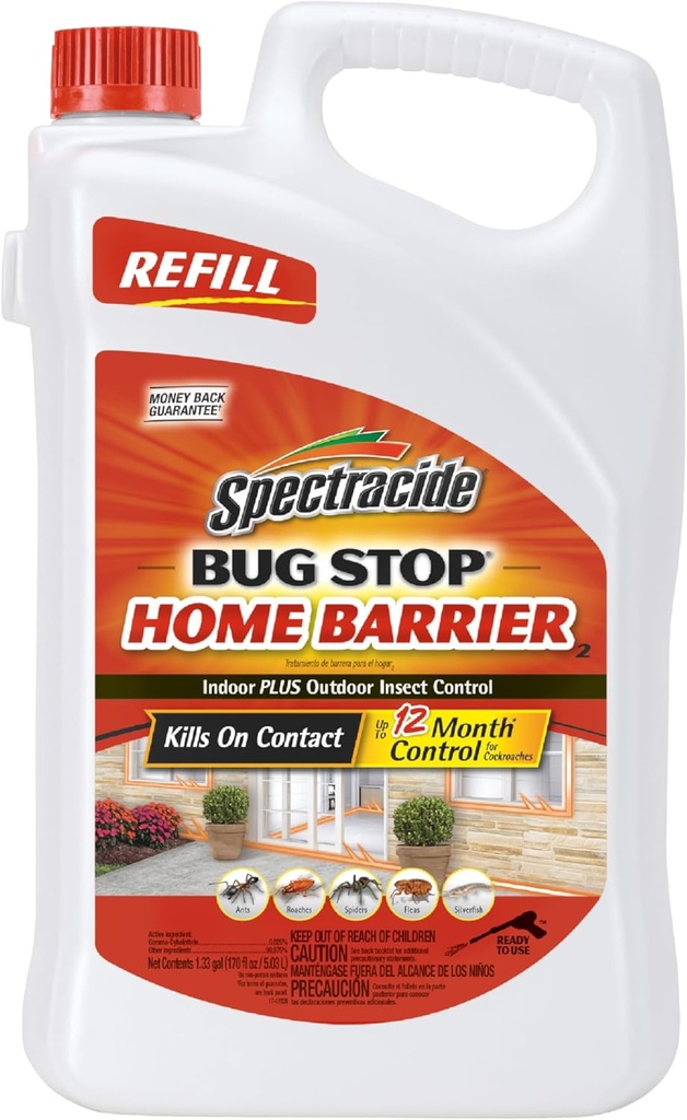 Spectracide Bug Stop Home Barrier Spray, Kills Ants, Roaches and Spiders On Contact, Indoor and Outdoor Insect Control, 1.33 Gallon