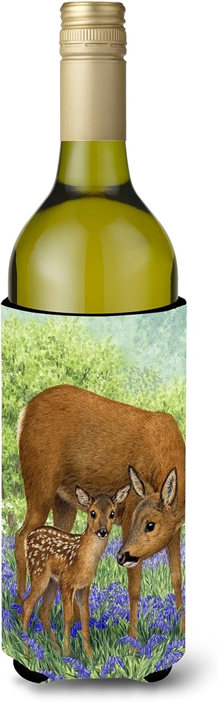 Caroline's Treasures ASA2151LITERK Deer & Fawn Wine Bottle Hugger Bottle Cooler Sleeve Hugger Machine Washable Collapsible Insulator Beverage Insulated Holder