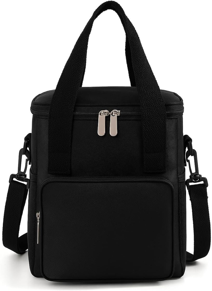 Insulated Lunch Bag for Men & Women, 8L Oxford Fabric, Foldable Portable Cooler Tote, Leakproof & Thermal, Keeps Food Hot or Cold, Large Black Bento Box for Work, School, Picnic