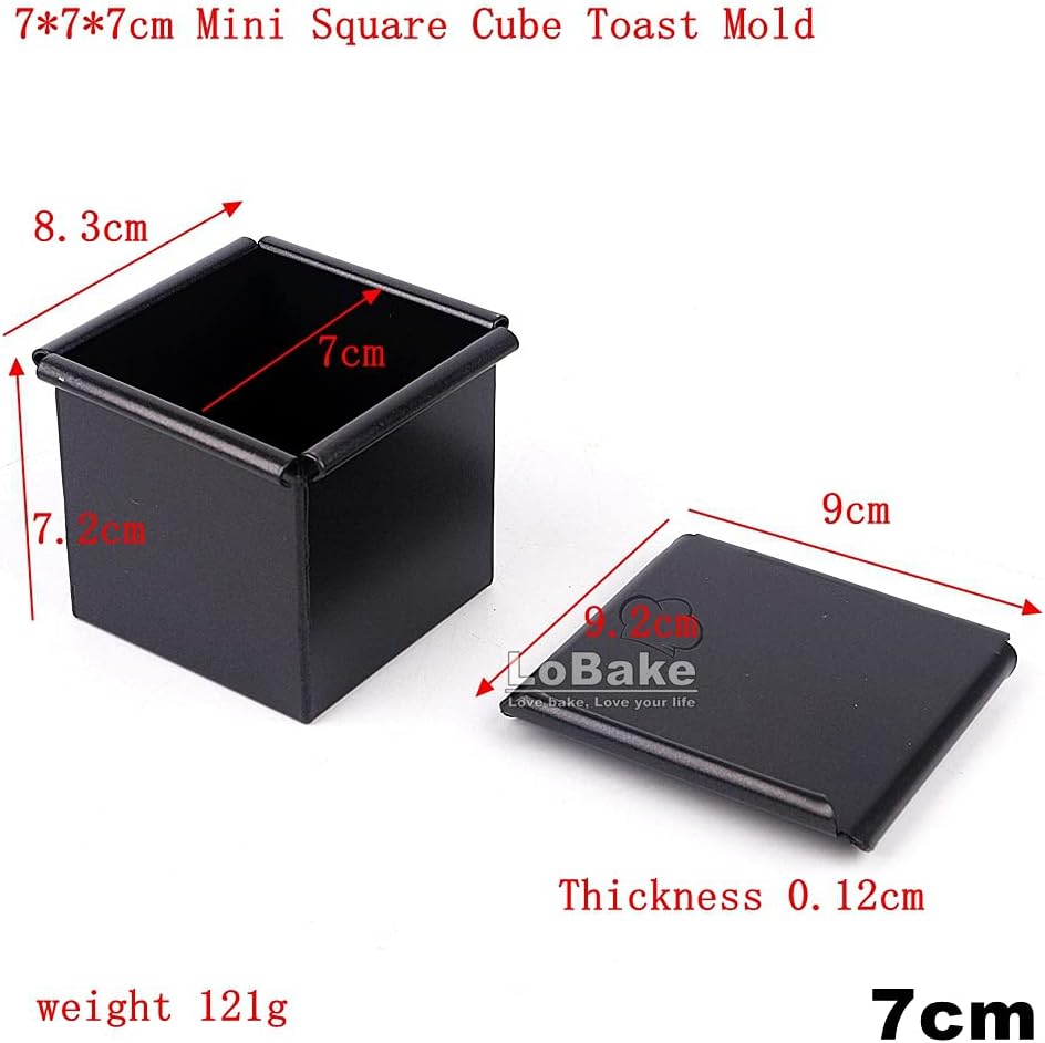 6 7 8 9 10cm Square Cube Smooth Nonstick Leaky Anodizing Aluminium Bread Box Mold with Lid Cake Toast Maker DIY Bakeware (7cm Nonstick)