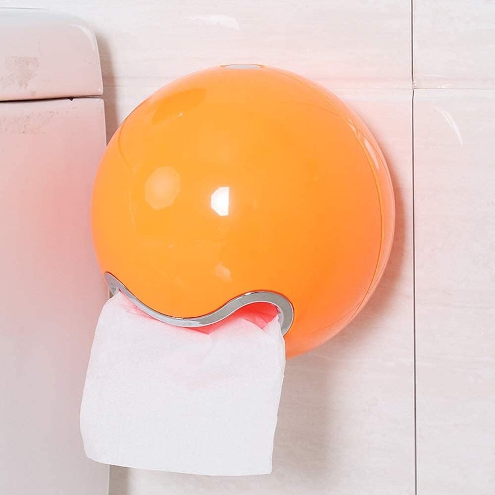 Creative Magic Ball Toilet Paper Holder, Wall Mount Nordic Ball Shape Bathroom Toilet Paper Dispenser Adhesive Tissue Box Cover for Bathroom Kitchen (Color : Orange)