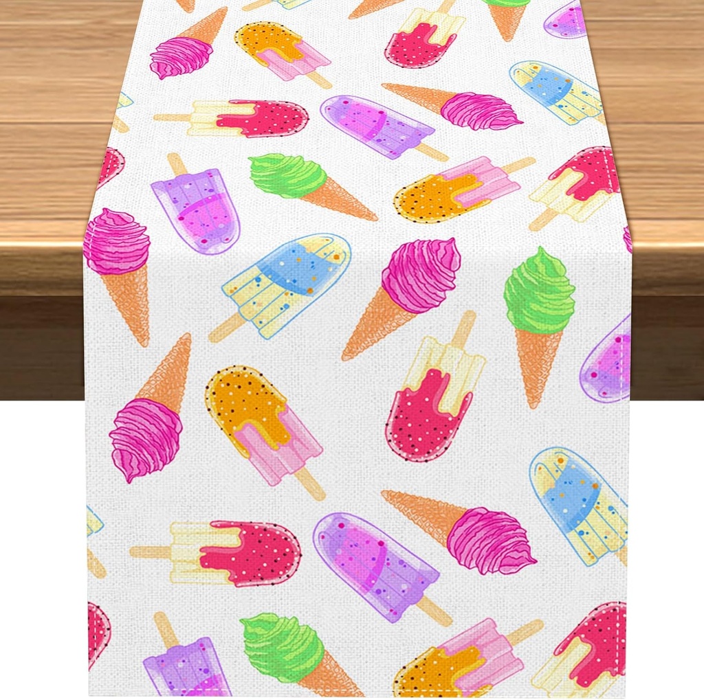 Vohado Ice Cream Table Runner Summer Popsicle Ice Cream Themed Birthday Party Decoration Seasonal Dining Room Holiday Home Kitchen Island Decor