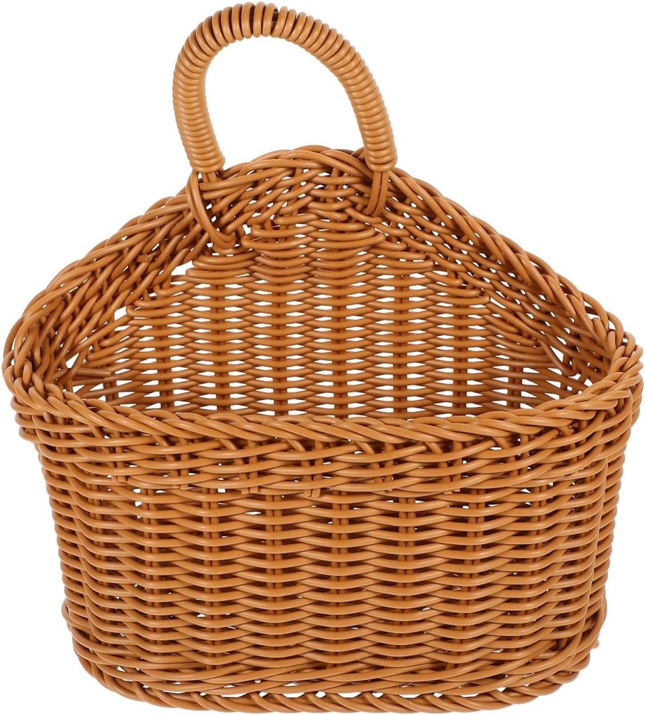 Zerodeko Hanging Storage Basket, Wall Hanging Fruit Basket Woven Storage Basket Spoon Basket Countryside Style Plastic Rattan Woven Kitchen Utensils Holder