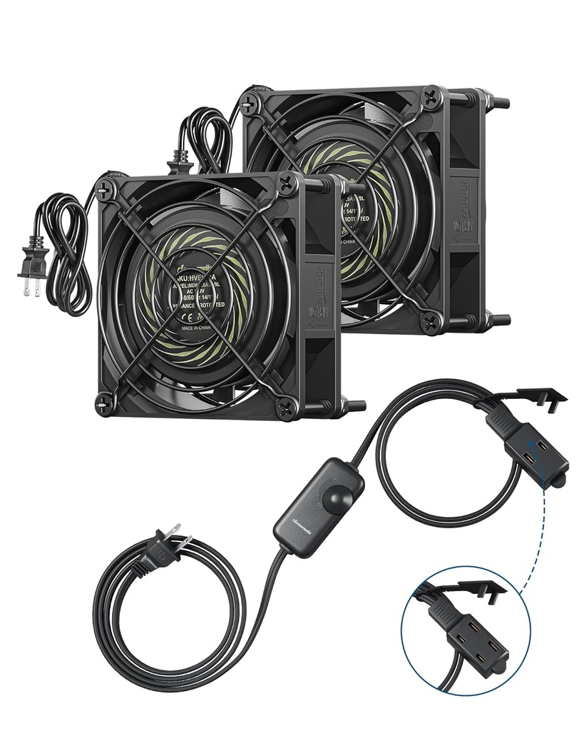 DEWENWILS 120V AC Quiet Muffin Fan, 80mm×25mm Waterproof Case Fan Cooling Fan with Speed Control, UL-Certified for DIY Cooling Exhaust Ventilation, Flame-Resistant, 2 Pack