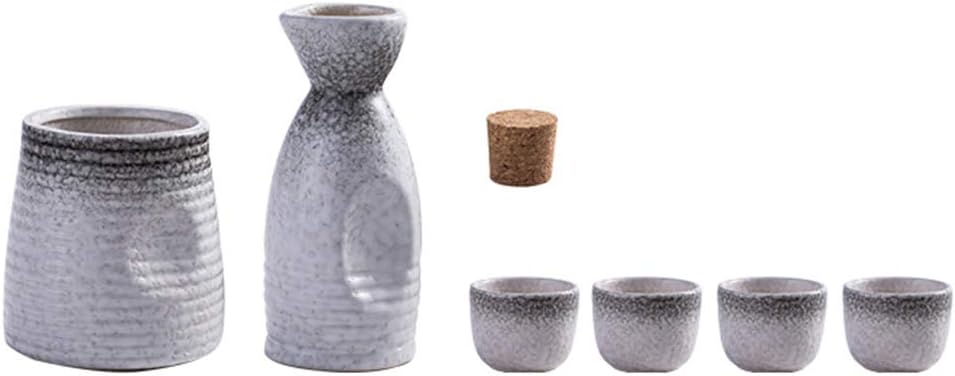 5 PCS Sake Set with Warmer Traditional Ceramic Mini Sake Sets with Sake Serving Sake 4 Sake Cup and Warmer(E)