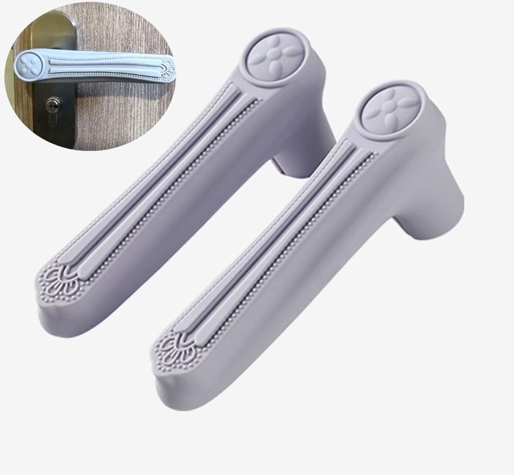 Door Levers Handle Cover, 2 PCS Anti-Collision Anti Static Electricity Door Handle Silicone Protective Cover for Children protectoin (Grey)
